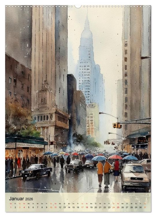 Produktbild: New York - ein Regentag (hochwertiger Premium Wandkalender 2026 DIN A2 hoch), Kunstdruck in Hochglanz