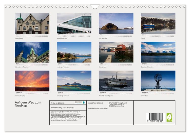 Produktbild: Auf dem Weg zum Nordkap (Wandkalender 2026 DIN A3 quer), CALVENDO Monatskalender
