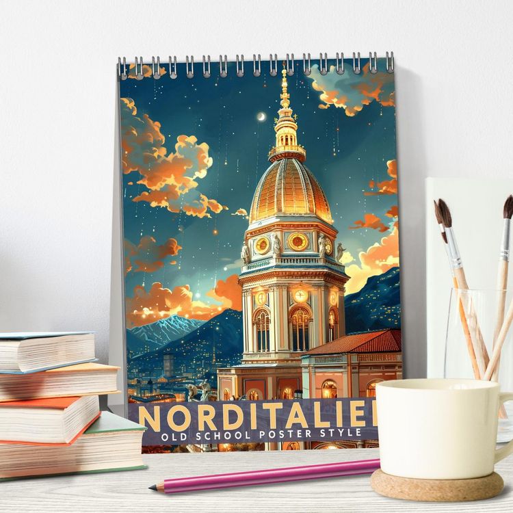 Produktbild: Norditalien - Old School Poster Style (Tischkalender 2026 DIN A5 hoch), CALVENDO Monatskalender