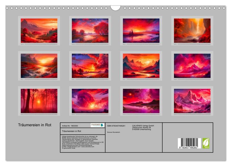 Produktbild: Tr&auml;umereien in Rot (Wandkalender 2026 DIN A3 quer), CALVENDO Monatskalender
