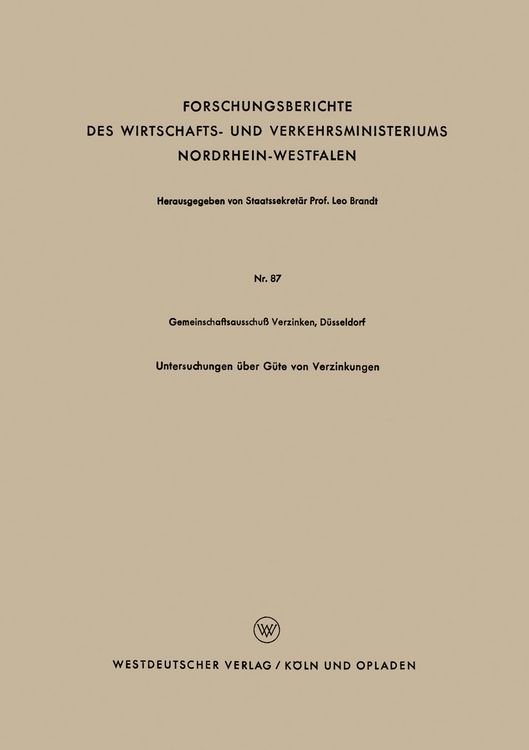 Produktbild: Untersuchungen &uuml;ber G&uuml;te von Verzinkungen