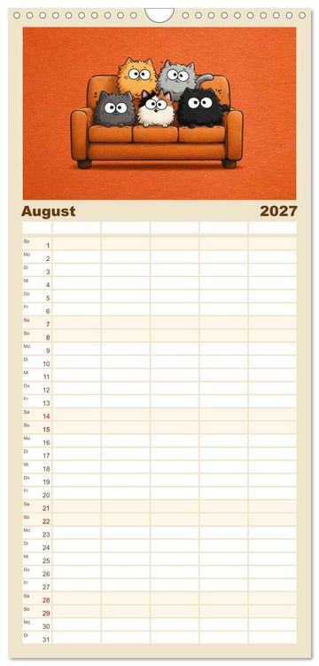 Produktbild: Familienplaner 2027 - Gute Laune Katzen mit 5 Spalten (Wandkalender, 21 x 45 cm) CALVENDO