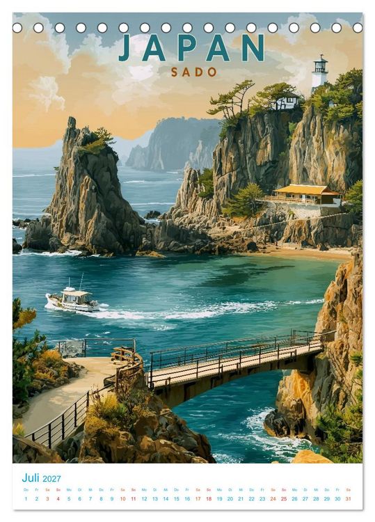 Produktbild: Japanische Inseln - Old School Poster Style (Tischkalender 2027 DIN A5 hoch), CALVENDO Monatskalender