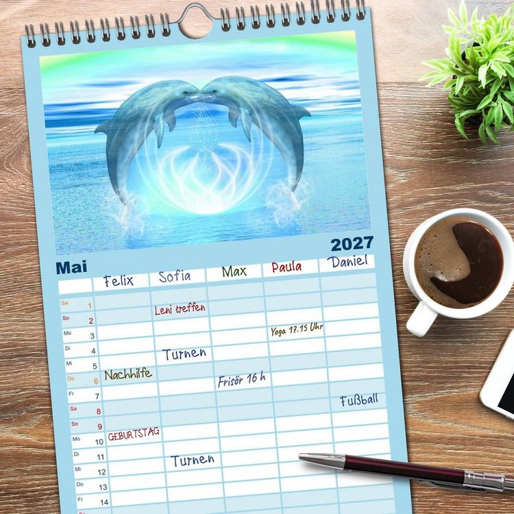 Produktbild: Familienplaner 2027 - Delfine - Kalender mit 5 Spalten (Wandkalender, 21 x 45 cm) CALVENDO