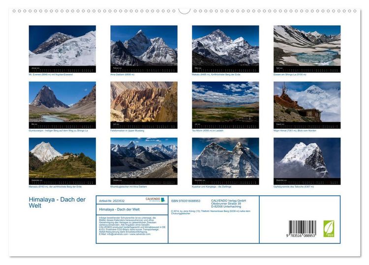 Produktbild: Himalaya - Dach der Welt (hochwertiger Premium Wandkalender 2026 DIN A2 quer), Kunstdruck in Hochglanz
