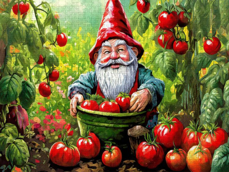 Produktbild: CALVENDO Puzzle Ein Wichtel bei der Tomatenernte | 1000 Teile Lege-Gr&ouml;&szlig;e 64x48cm Foto-Puzzle f&uuml;r gl&uuml;ckliche Stunden