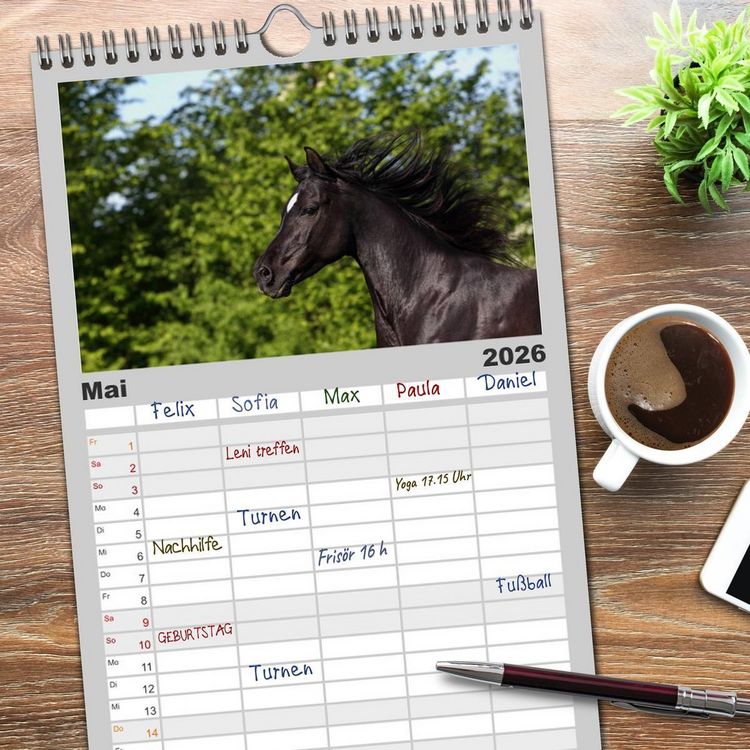 Produktbild: Familienplaner 2026 - Pferde - im Galopp durch's Jahr mit 5 Spalten (Wandkalender, 21 x 45 cm) CALVENDO