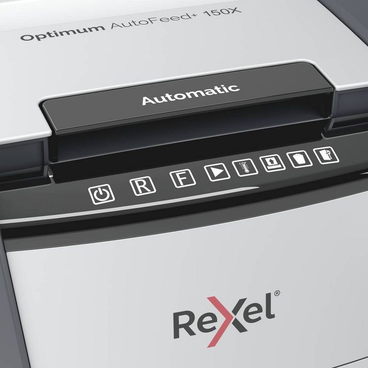 Produktbild: Rexel Optimum AutoFeed+ 150X Aktenvernichter 150 Blatt Mikroschnitt 4 x 28 mm P-4 44 l Vernichtet auch B&uuml;roklammern, Heftklammern, Kreditkarte