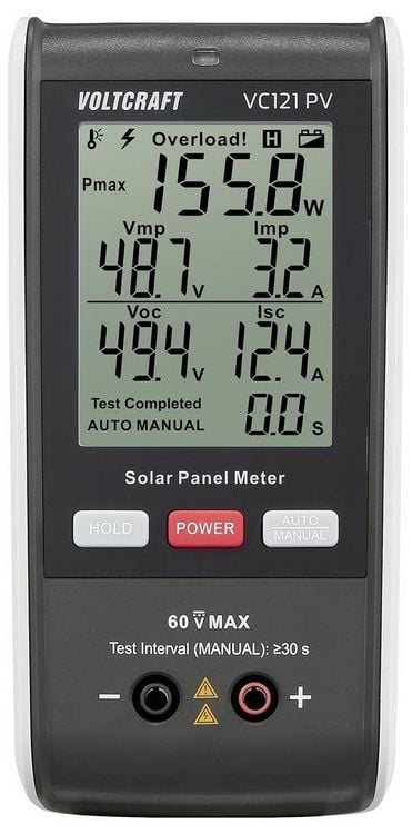 Produktbild: VOLTCRAFT VC121 PV Solar-Panel-Messger&auml;t bis 800W Anzeige Strom Spannung Leistung Kurzschluss