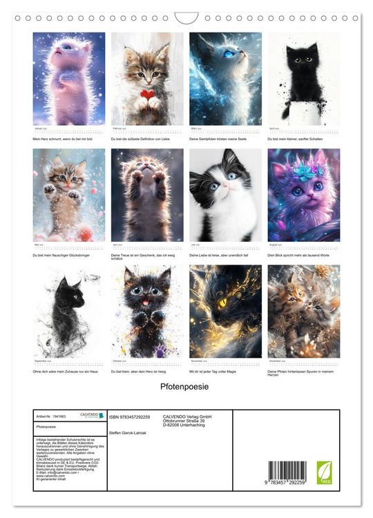 Produktbild: Pfotenpoesie (Wandkalender 2026 DIN A3 hoch), CALVENDO Monatskalender