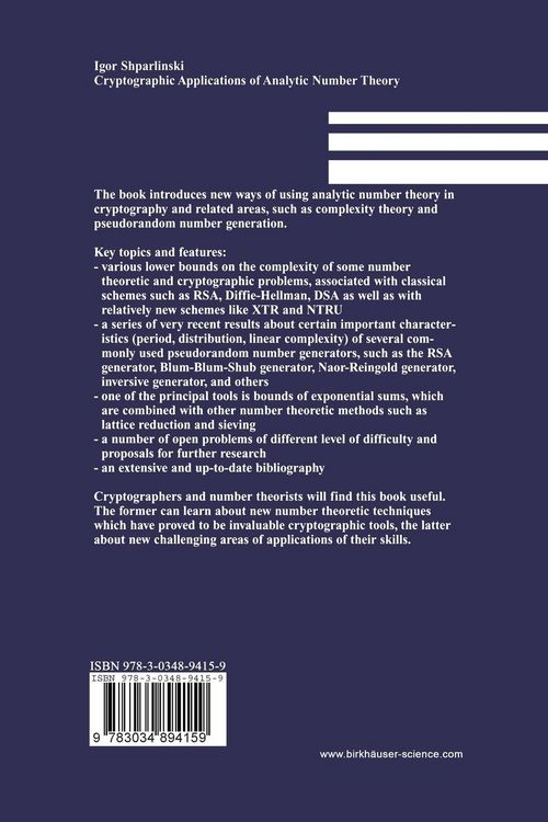 Produktbild: Cryptographic Applications of Analytic Number Theory
