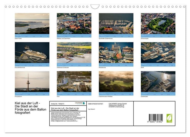 Produktbild: Kiel aus der Luft - Die Stadt an der F&ouml;rde aus dem Ballon fotografiert (Wandkalender 2026 DIN A3 quer), CALVENDO Monatskalender