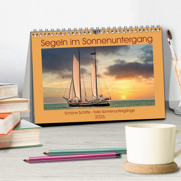 Produktbild: Segeln im Sonnenuntergang (Tischkalender 2026 DIN A5 quer), CALVENDO Monatskalender