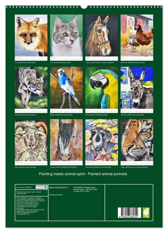 Produktbild: Painting meets animal spirit - Painted animal portraits (High Quality Premium Wall Calendar 2026 DIN A2 portrait),CALVENDO 12 Month Wall Calendar
