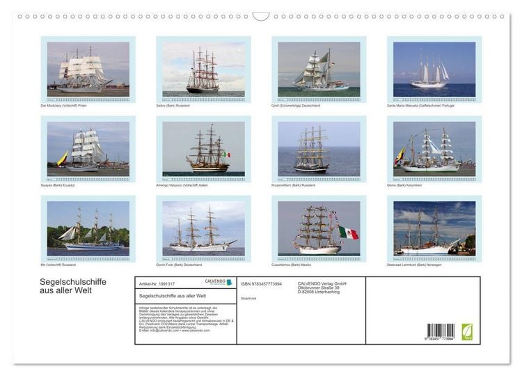 Produktbild: Segelschulschiffe aus aller Welt (Wandkalender 2026 DIN A2 quer), CALVENDO Monatskalender
