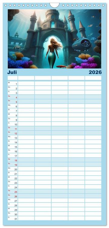 Produktbild: Familienplaner 2026 - Meerjungfrauen in mystischen Unterwasserwelten mit 5 Spalten (Wandkalender, 21 x 45 cm) CALVENDO