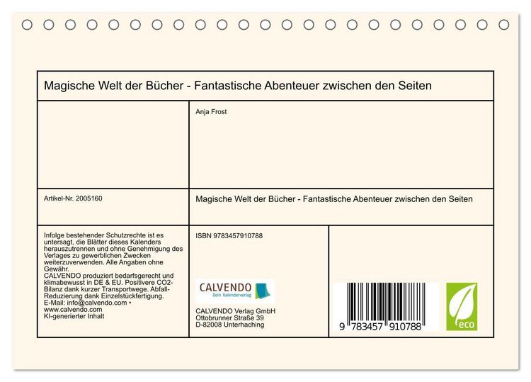 Produktbild: Magische Welt der B&uuml;cher - Fantastische Abenteuer zwischen den Seiten (Tischkalender 2026 DIN A5 quer), CALVENDO Monatskalender