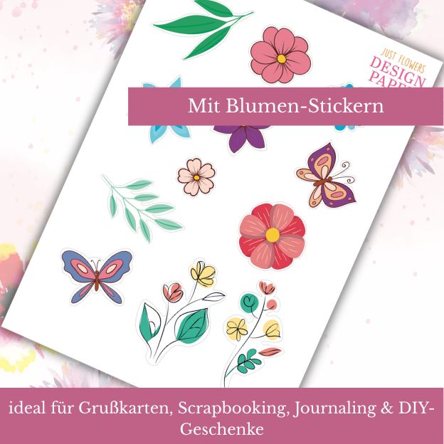Produktbild: Design Paper Just Flowers A6 mit Blumen-Stickern