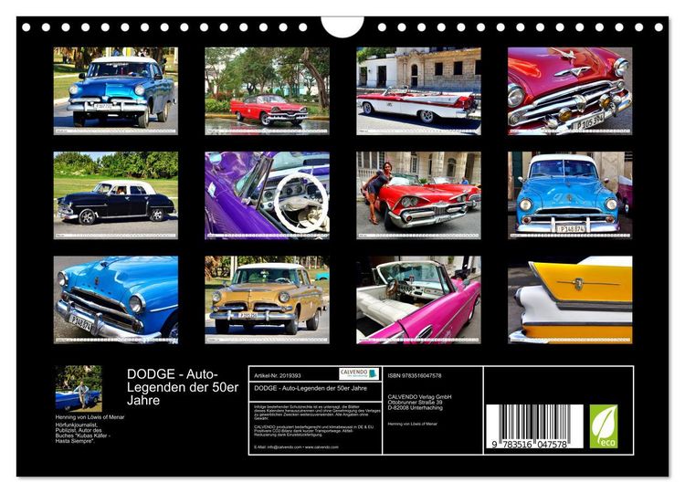 Produktbild: DODGE - Auto-Legenden der 50er Jahre (Wandkalender 2026 DIN A4 quer), CALVENDO Monatskalender
