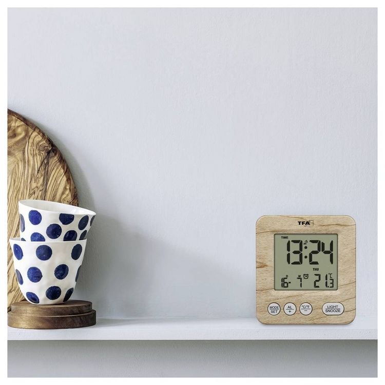 Produktbild: TFA Dostmann 60.2567.08 Funk Wecker Holz, Braun Alarmzeiten 1