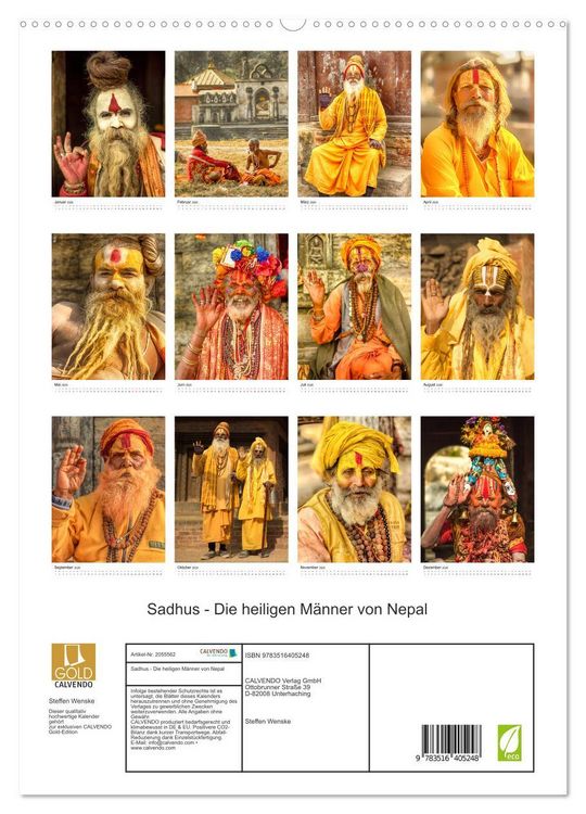 Produktbild: Sadhus - Die heiligen M&auml;nner von Nepal (hochwertiger Premium Wandkalender 2026 DIN A2 hoch), Kunstdruck in Hochglanz