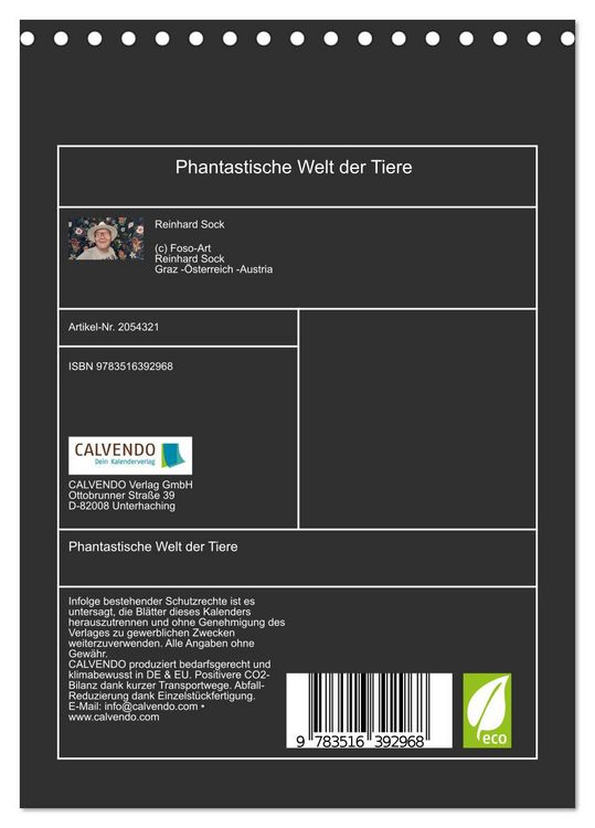 Produktbild: Phantastische Welt der Tiere (Tischkalender 2026 DIN A5 hoch), CALVENDO Monatskalender