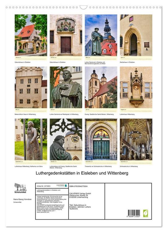 Produktbild: Luthergedenkst&auml;tten in Eisleben und Wittenberg (Wandkalender 2027 DIN A2 hoch), CALVENDO Monatskalender