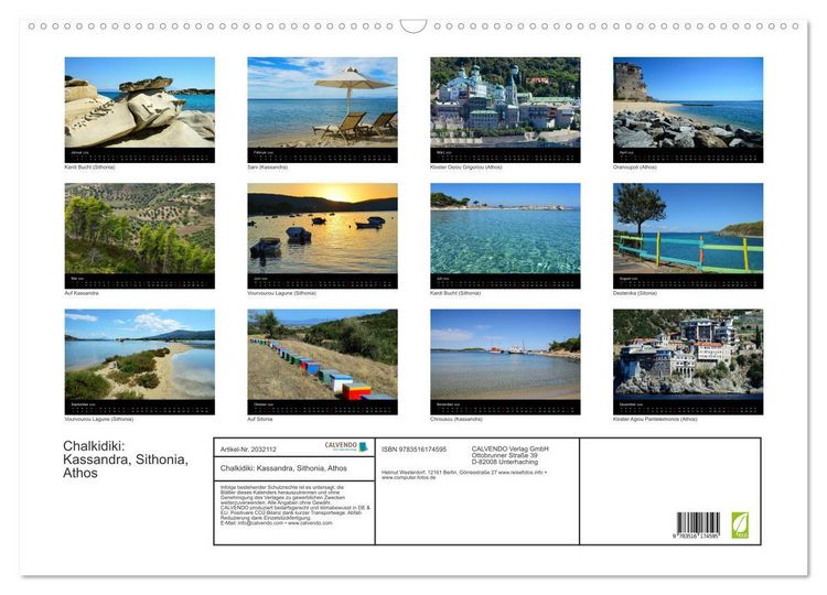 Produktbild: Chalkidiki: Kassandra, Sithonia, Athos (Wandkalender 2026 DIN A2 quer), CALVENDO Monatskalender