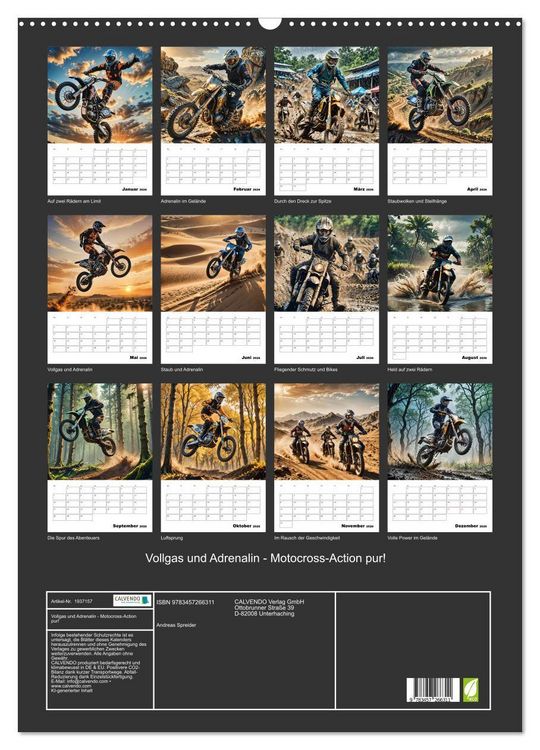Produktbild: Vollgas und Adrenalin - Motocross-Action pur! (Wandkalender 2026 DIN A2 hoch), CALVENDO Monatskalender