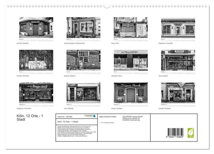 Produktbild: K&ouml;ln. 12 Orte - 1 Stadt (hochwertiger Premium Wandkalender 2026 DIN A2 quer), Kunstdruck in Hochglanz
