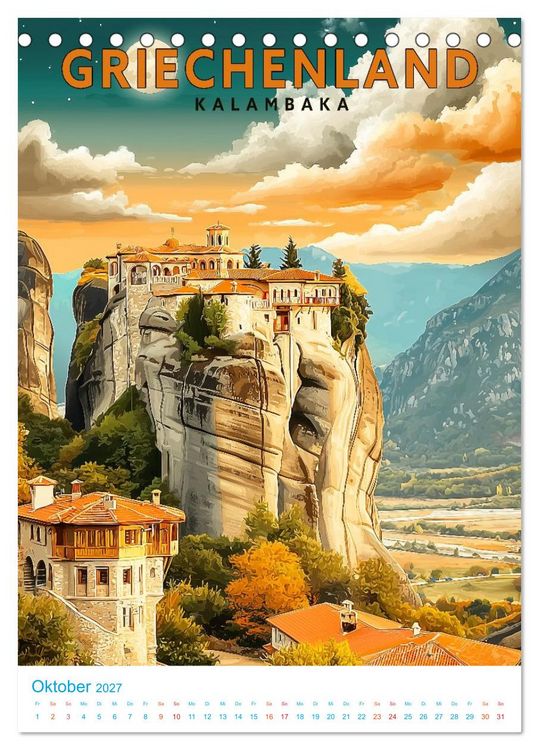 Produktbild: Griechenland - Old School Poster Style (Tischkalender 2027 DIN A5 hoch), CALVENDO Monatskalender