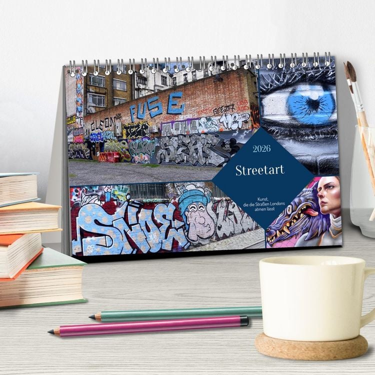 Produktbild: Streetart-Kunst, die die Stra&szlig;en Londons atmen l&auml;sst (Tischkalender 2026 DIN A5 quer), CALVENDO Monatskalender