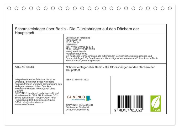 Produktbild: Schornsteinfeger &uuml;ber Berlin - Die Gl&uuml;cksbringer auf den D&auml;chern der Hauptstadt (Tischkalender 2026 DIN A5 quer), CALVENDO Monatskalender