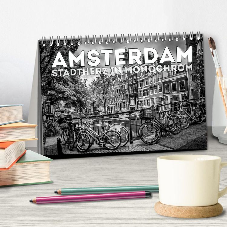 Produktbild: AMSTERDAM Stadtherz in Monochrom (Tischkalender 2026 DIN A5 quer), CALVENDO Monatskalender