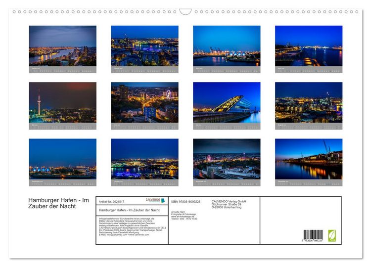 Produktbild: Hamburger Hafen - Im Zauber der Nacht (Wandkalender 2026 DIN A2 quer), CALVENDO Monatskalender