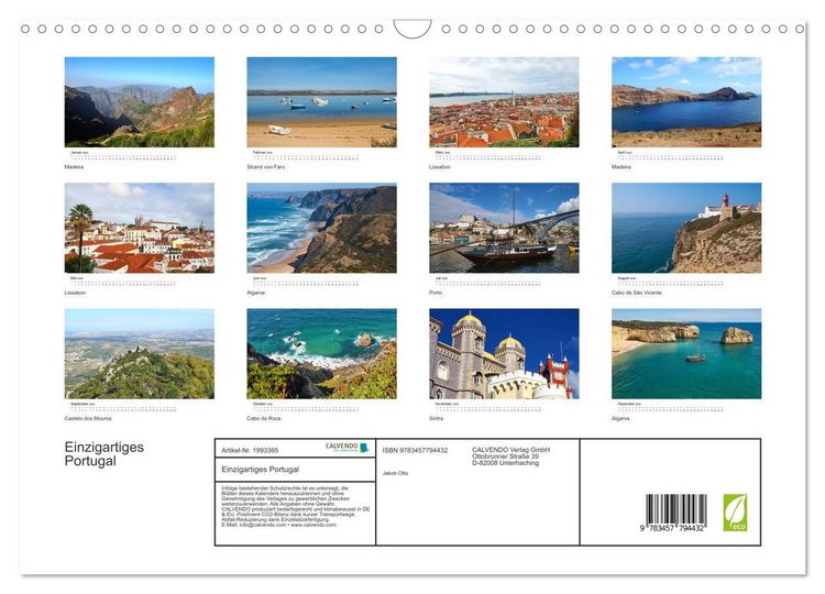 Produktbild: Einzigartiges Portugal (Wandkalender 2026 DIN A3 quer), CALVENDO Monatskalender
