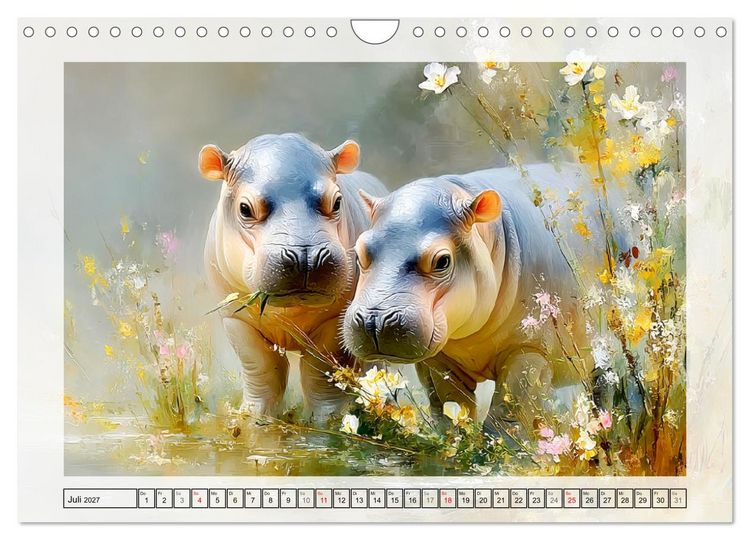 Produktbild: Zwergflusspferde. Kleine Hippos im Sumpfgebiet (Wandkalender 2027 DIN A4 quer), CALVENDO Monatskalender