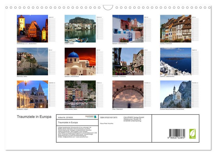 Produktbild: Traumziele in Europa (Wandkalender 2026 DIN A3 quer), CALVENDO Monatskalender