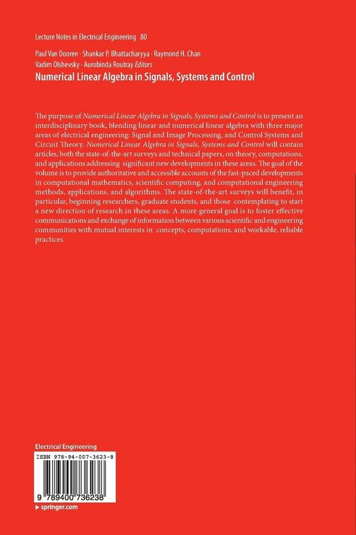 Produktbild: Numerical Linear Algebra in Signals, Systems and Control