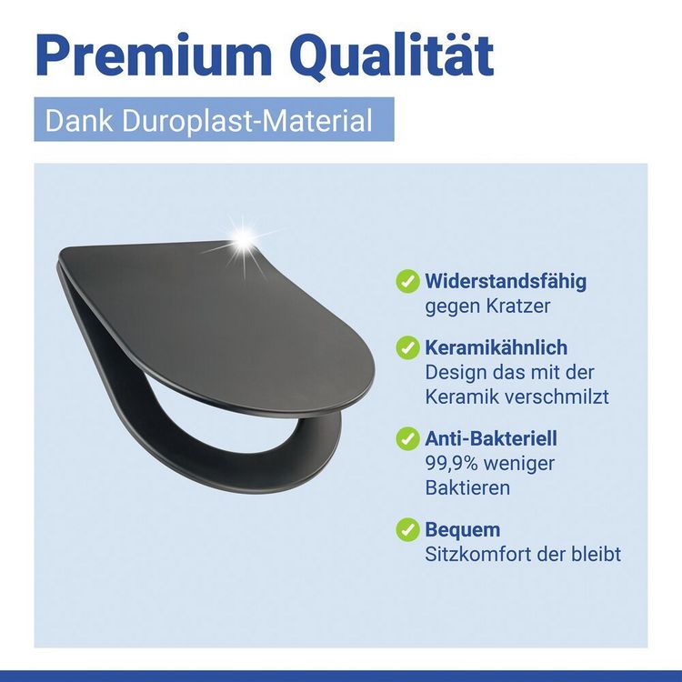 Produktbild: WC Sitz Mod. Galati Anthrazit matt, Toilettendeckel in D-Form mit Absenkautomatik