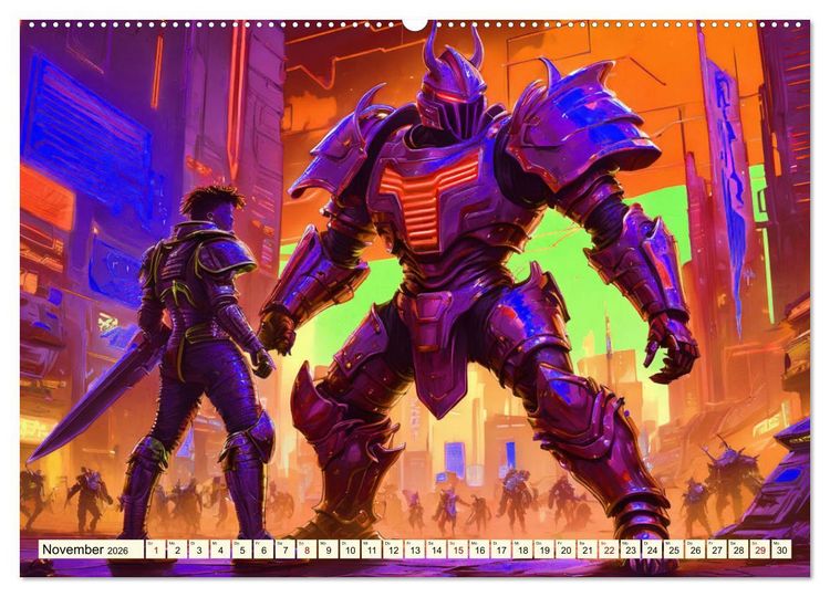 Produktbild: Fantasie - Futuristische Ritter (hochwertiger Premium Wandkalender 2026 DIN A2 quer), Kunstdruck in Hochglanz