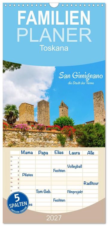 Produktbild: Familienplaner 2027 - San Gimignano, die Stadt der T&uuml;rme mit 5 Spalten (Wandkalender, 21 x 45 cm) CALVENDO