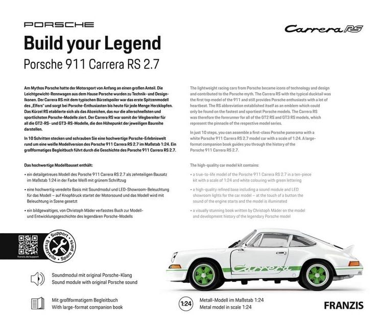 Produktbild: FRANZIS 67267 - Porsche 911 Carrera RS 2.7 - Build your Legend Grand-Prix-Wei&szlig;