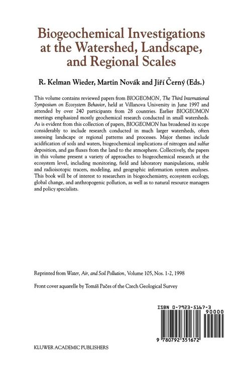 Produktbild: Biogeochemical Investigations at Watershed, Landscape, and Regional Scales