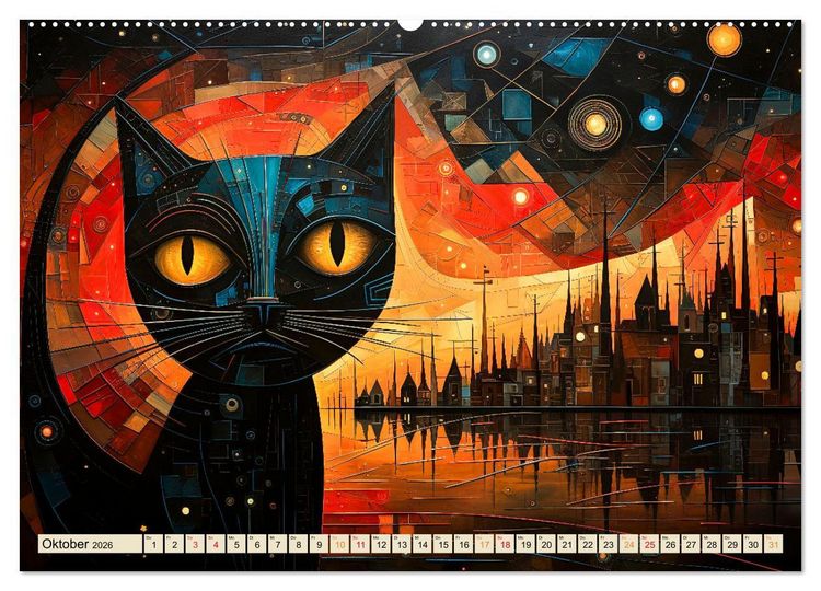 Produktbild: Katzen - die Nacht erwacht (hochwertiger Premium Wandkalender 2026 DIN A2 quer), Kunstdruck in Hochglanz