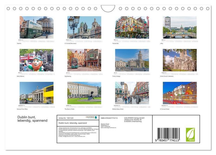 Produktbild: Dublin bunt, lebendig, spannend (Wandkalender 2026 DIN A4 quer), CALVENDO Monatskalender