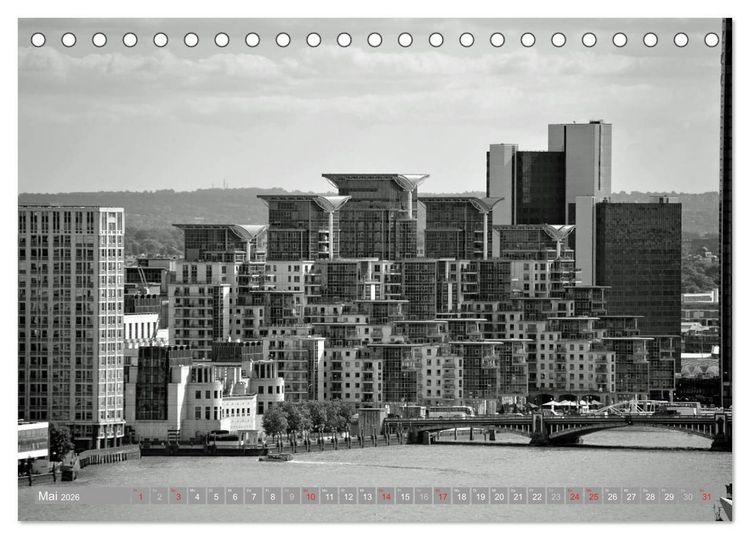 Produktbild: London in Schwarz-Wei&szlig; (Tischkalender 2026 DIN A5 quer), CALVENDO Monatskalender