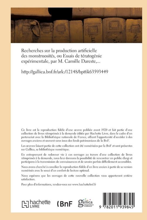 Produktbild: Recherches Sur La Production Artificielle Des Monstruosit&eacute;s, Ou Essais de T&eacute;ratog&eacute;nie Exp&eacute;rimentale