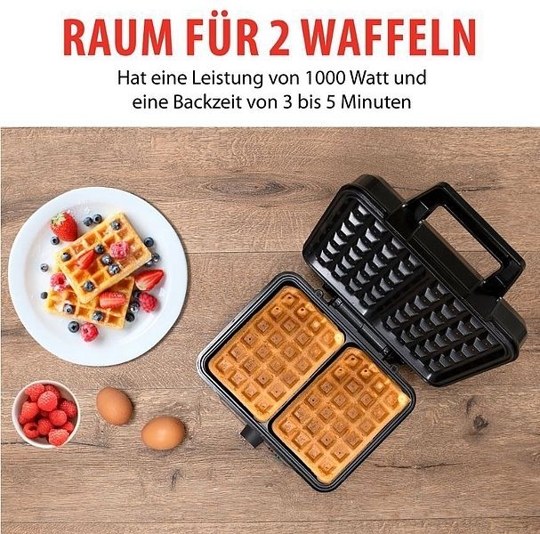 Produktbild: ALPINA Waffeleisen, 1000 Watt, Scharz-Silber