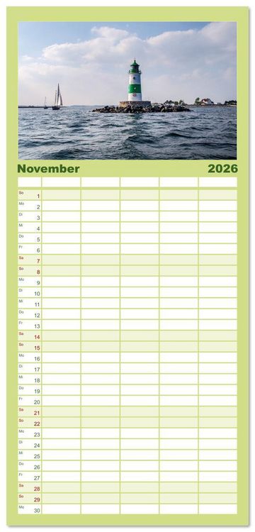 Produktbild: Familienplaner 2026 - Die Schlei - Segelrevier und Naherholungsgebiet mit 5 Spalten (Wandkalender, 21 x 45 cm) CALVENDO